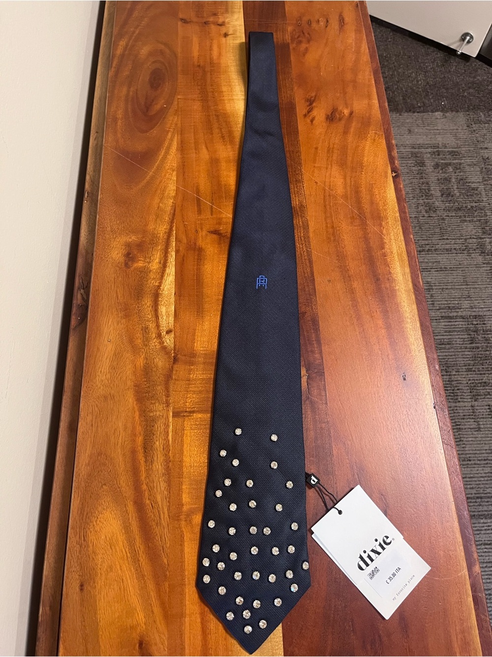 Vintage Navy Men's Tie with Stud Detailing